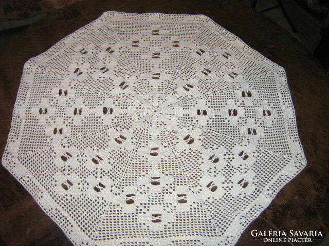 Cute white hand crocheted eight corner lace tablecloth