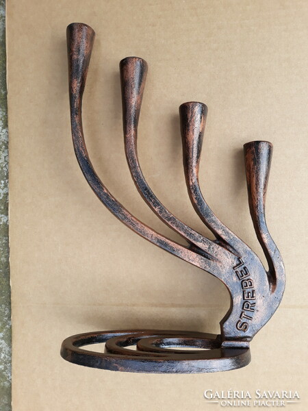 Vintage brutalist Scandinavian design wrought iron candle holder, 33 cm high