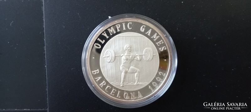 Olimpiai játékok 1992 Barcelona emlékérme sorozat súlyemelés sorszámozott színezüst