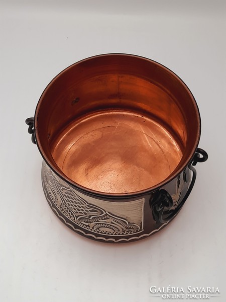 Copper pot with engraved decoration, kaspó, 11 cm