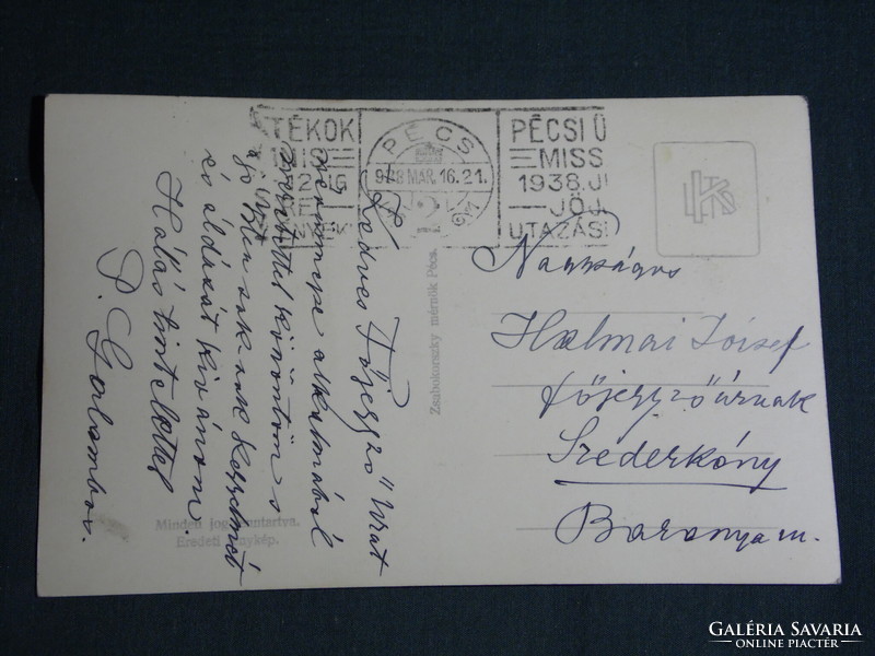 Postcard, Pécs, engineer Zzabokorszky, Pécs Mecsek holiday hostel bird's eye view 1938