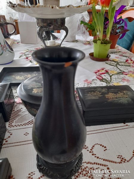 Chinese lacquer collection, boxes, vase, tray, sugar bowl.