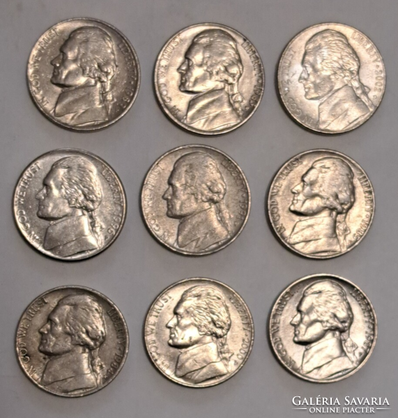 9 Pieces usa 5 cents (t-34)