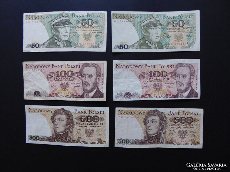 Lengyelország 6 darab zloty bankjegy LOT !