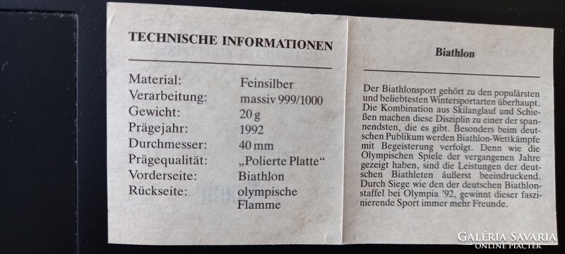 Olimpiai játékok 1992 Albertville emlékérme sorozat sífutás sorszámozott színezüst