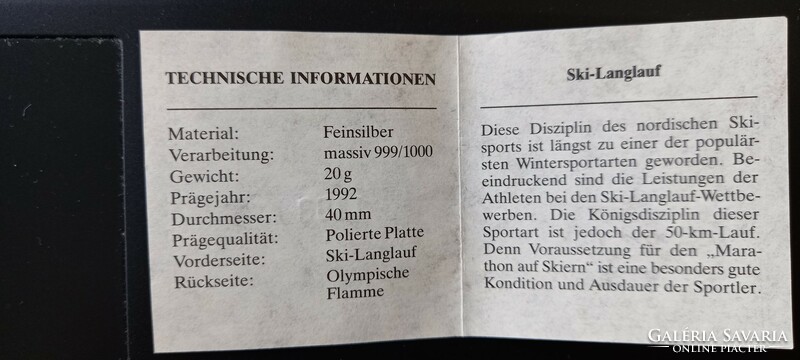 Olimpiai játékok 1992 Albertville emlékérme sorozat biatlon sorszámozott színezüst