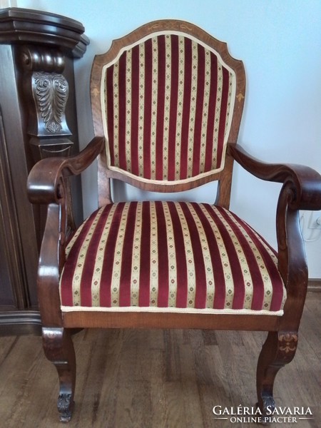 Armchair inlaid, carved, restored.