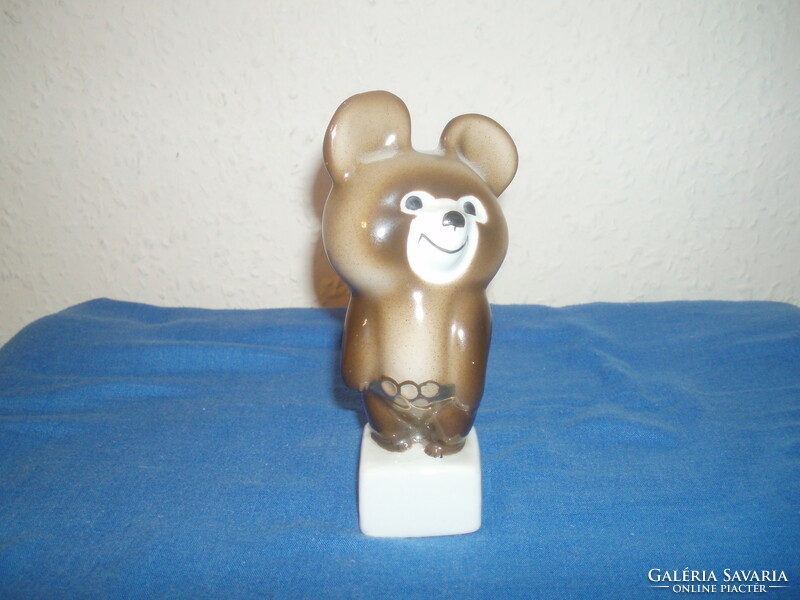 Rare! Misa teddy bear with gold belt Dulevo (Duljevo) Russian/Soviet porcelain figurine, 1986 Moscow Olympics
