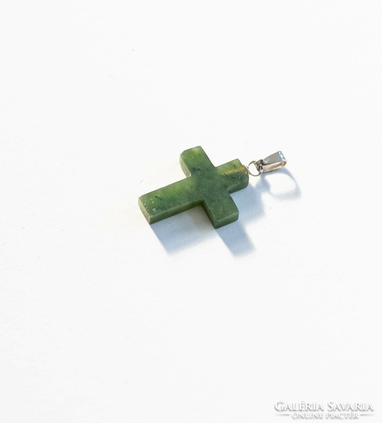 Green jade stone cross pendant - Christian, Catholic pendant