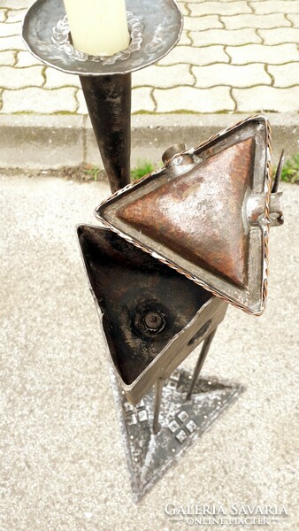 Art deco? Iron and copper smoking stand, candle holder, ashtray