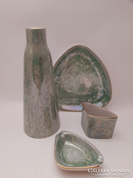 Hölóház luster glaze table set, vase, bowl, ashtray, holder, 4 pieces in one