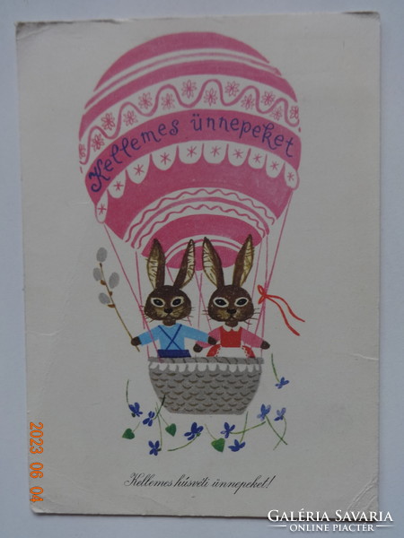 Régi grafikus húsvéti képeslap - Demjén Zsuzsa rajz