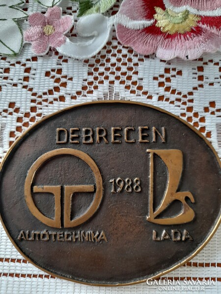 Metal plaque, Debrecen autotechnika lada 1988 with inscription