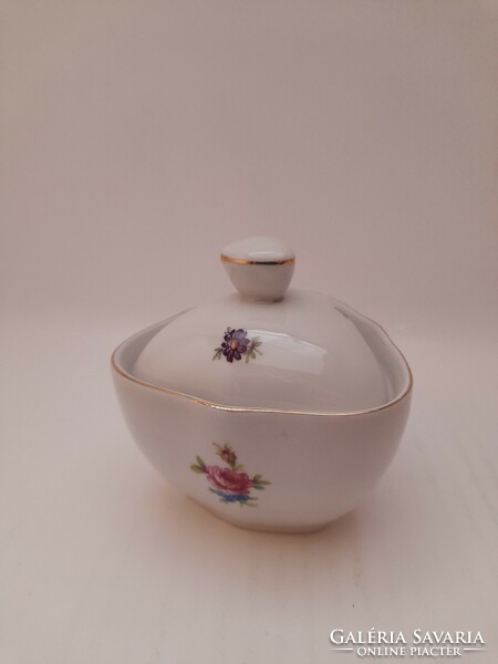 Hollóháza porcelain retro sugar bowl with flowers