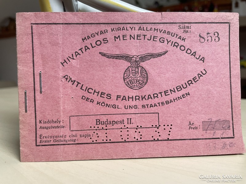 1937, Royal Hungarian State Railways train ticket, Budapest - wall test tour