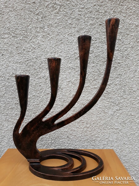 Vintage brutalist Scandinavian design wrought iron candle holder, 33 cm high