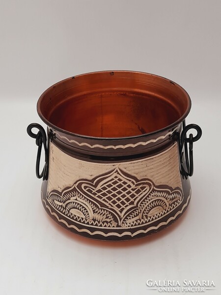 Copper pot with engraved decoration, kaspó, 11 cm