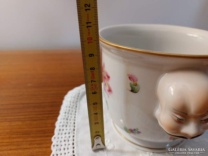 Herend porcelain flowerpot with mandarin head ear, rare old vase