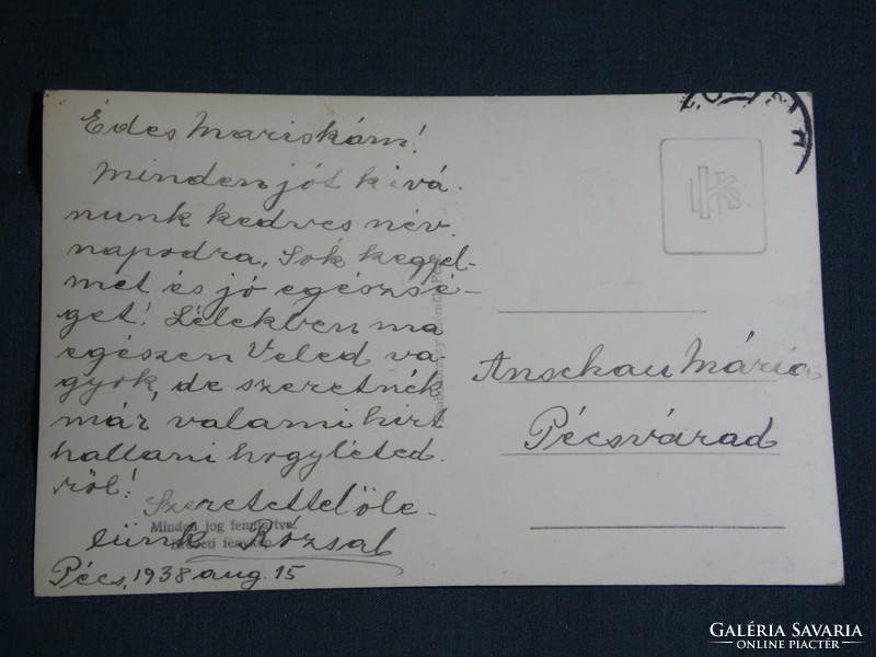 Postcard, Pécs, engineer Zzabokorszky, Pécs Mecsek women's retreat home, garden, 1938