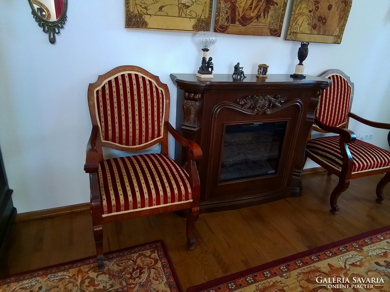 Armchair inlaid, carved, restored.