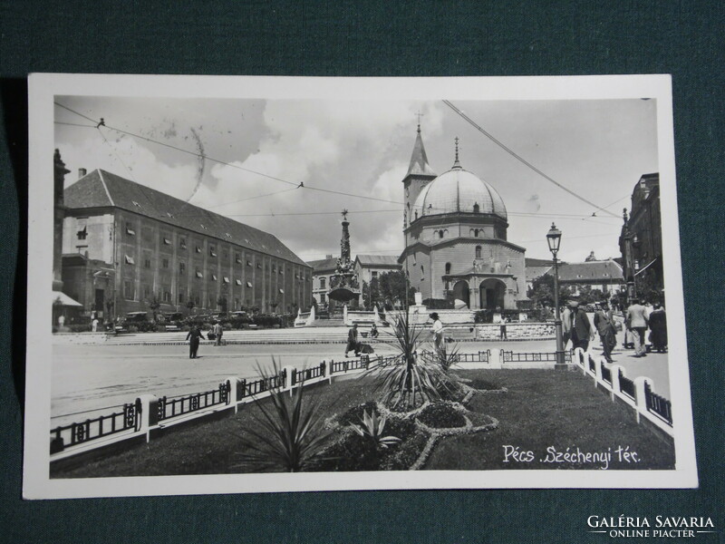 Képeslap,Postcard, Pécs, Zsabokorszky mérnök, Pécs Széchenyi tér részlet, 1937