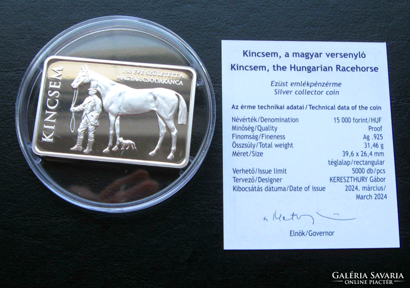 2024 - Kincsem, the Hungarian racing horse – HUF 15,000 - silver commemorative medal - pp - in capsule, with mnb description