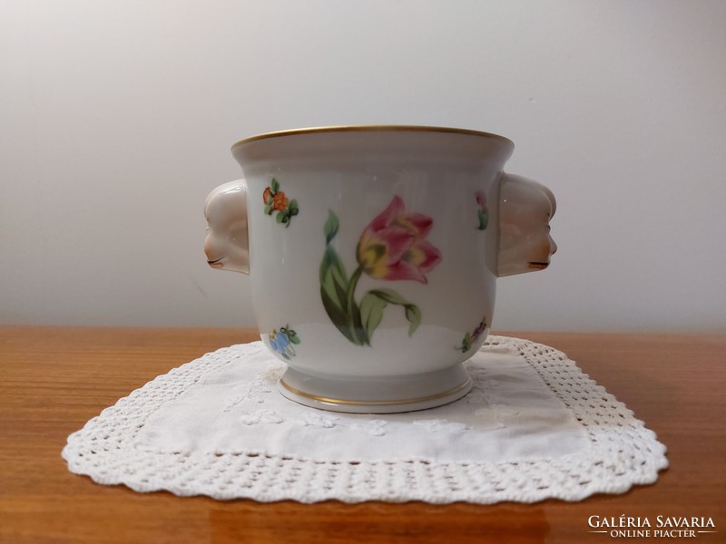 Herend porcelain flowerpot with mandarin head ear, rare old vase