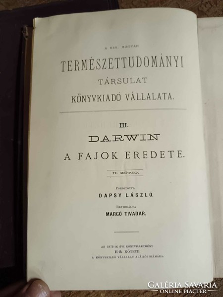 Darwin, Charles: A fajok eredete a természeti kiválás útján I-II. 1872-1873-as kiadás, első Magyar