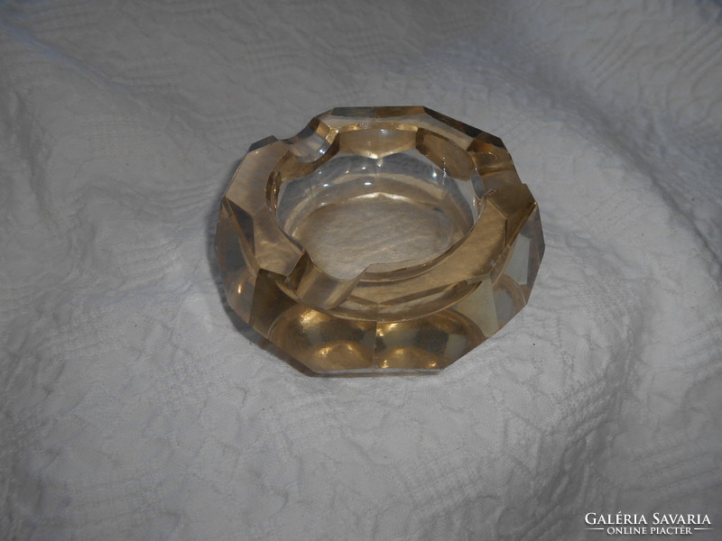 Antique multi-faceted, polished ash bowl - heavy thick glass