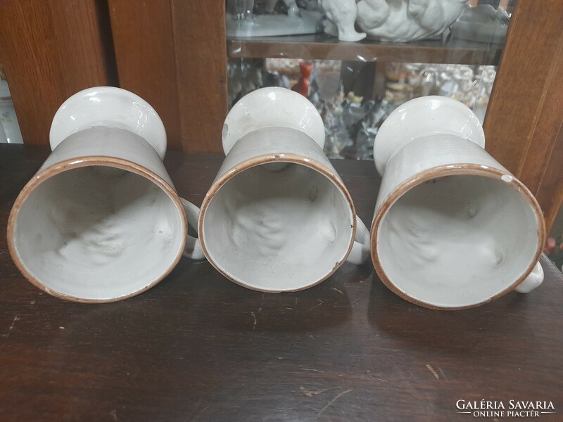 Old Italian santucci deruta 3 pieces ceramic cure glass. 13.5 Cm.