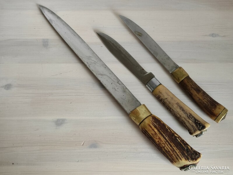 Hunting knives with bone handles, old pieces waiting to be sharpened for cleaning