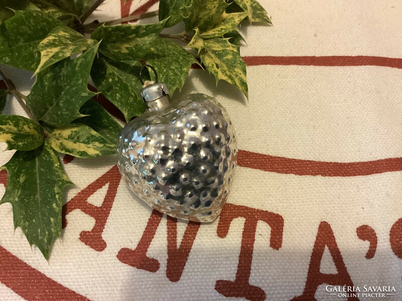 Régi üveg mini miniatűr virágos szív karácsonyfadísz