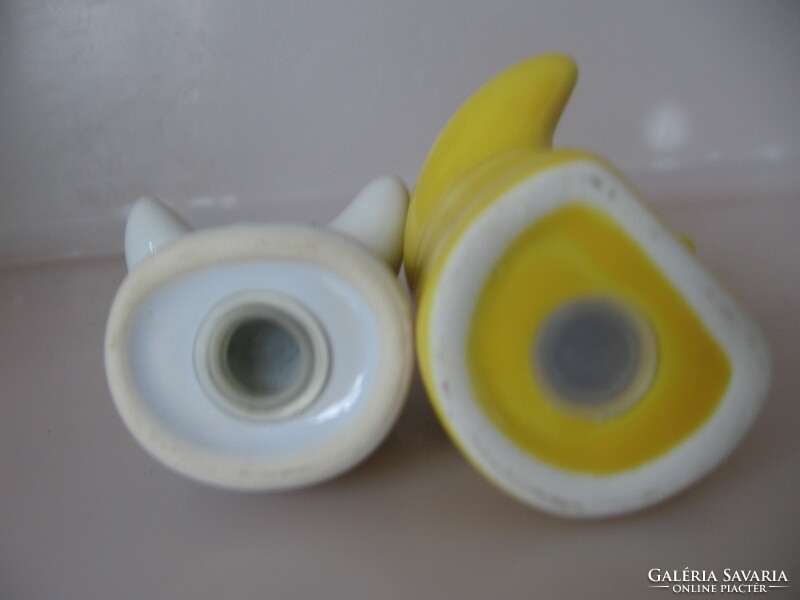 Ghost figurines, pair of yellow and white salt and pepper shakers, table spice holders