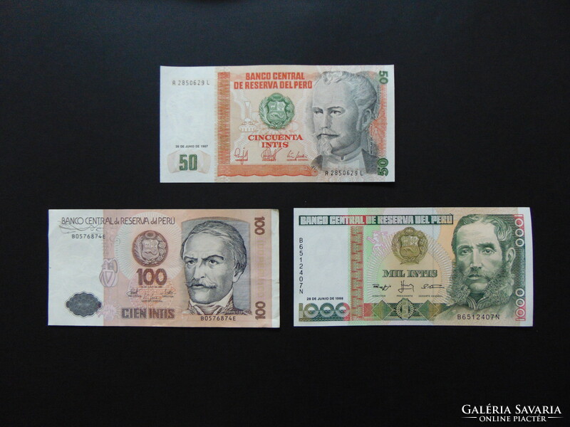 Peru 50 - 100 - 1000 Intis banknotes lot!