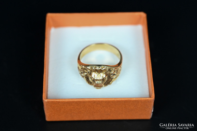 Monumental 14k gold men's ring with lion head, 16.3g
