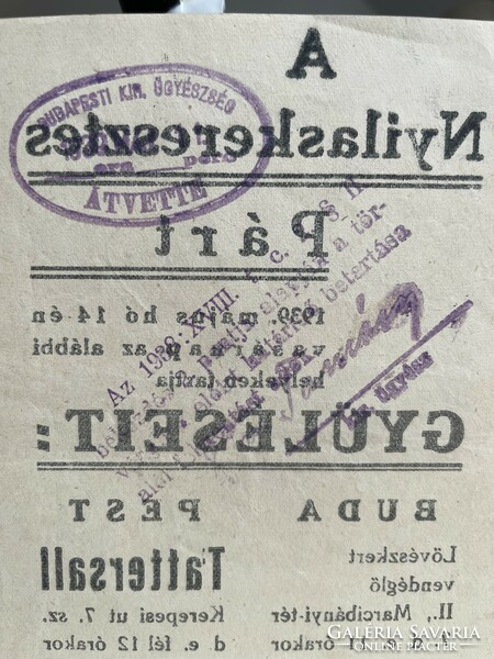 Nyilaskeresztes Párt röplap, plakát, 1939, Budapest, Tattersall