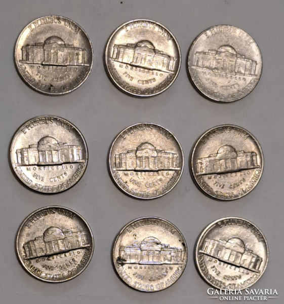 9 Pieces usa 5 cents (t-34)