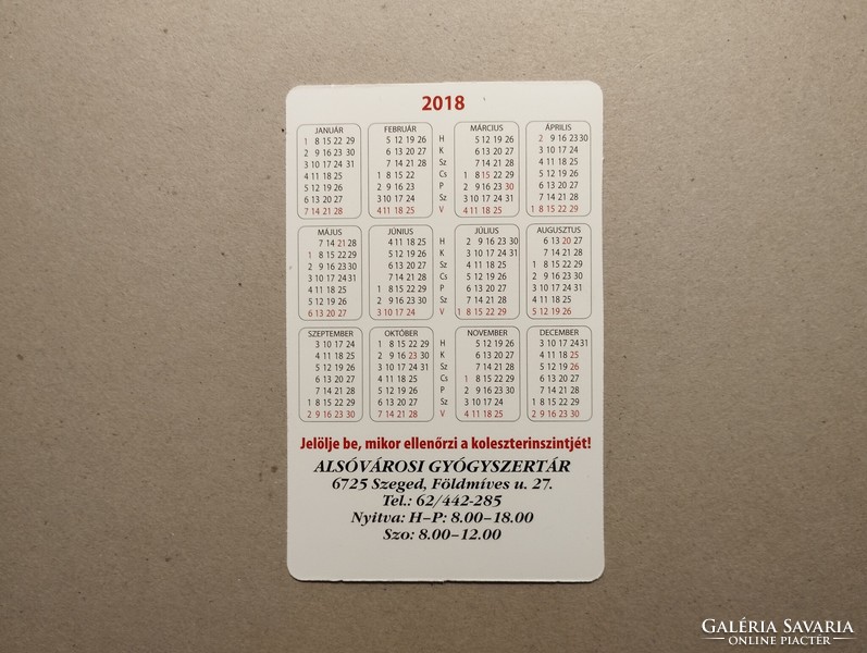 Hungary, card calendar ii. - Szeged, Lower Town Pharmacy 2018