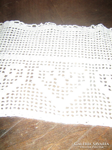 Beautiful vintage hand crocheted antique stained glass lace curtain or shelf strip