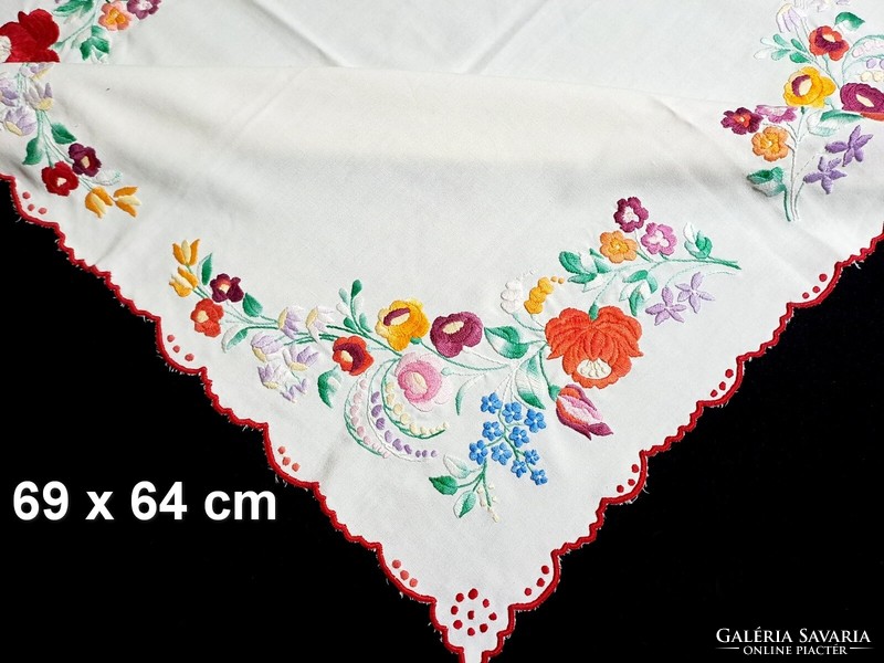 Kalocsa flower pattern embroidered tablecloth in pale colors 69 x 64 cm