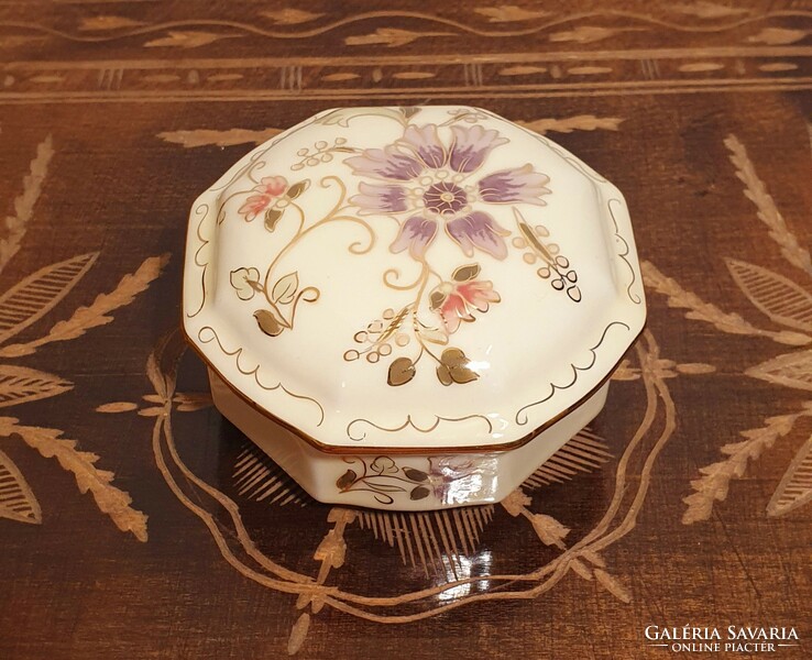 Zsolnay octagonal floral bonbonier