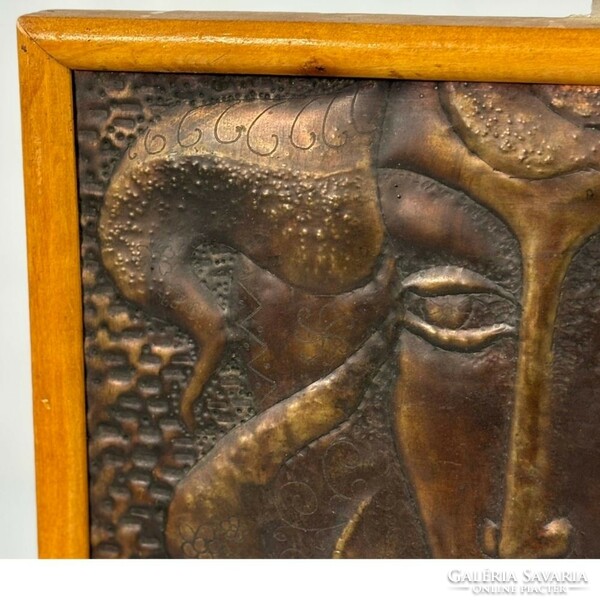 Mid-century Bronz falikép, falidísz - női arc - egyedi és különleges fémmunka