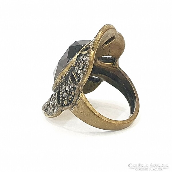 Vintage black crystal ring with marcasite inlays