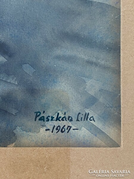 Pászkán Lilla 1967 Virágcsendélet csendélet akvarell  69,5x55 cm
