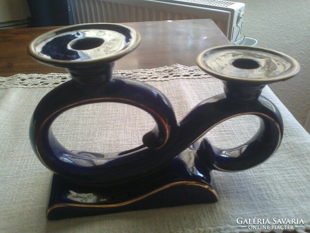 Alt wien cobalt blue two-pronged candlestick