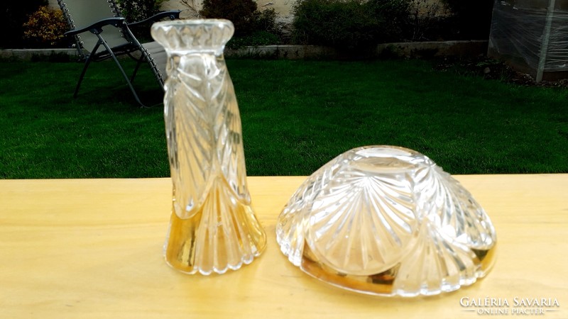 Aranyozott üveg kristály? szett váza tálka