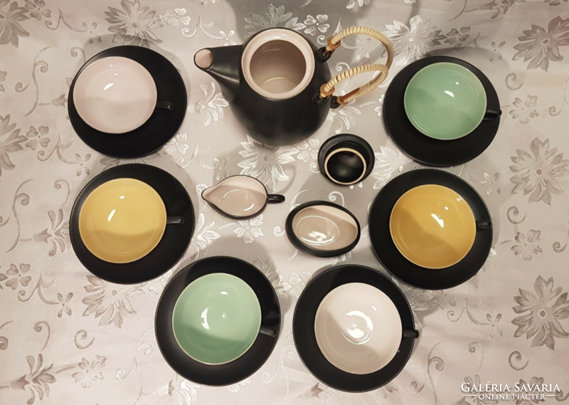 From HUF 1! Old, ebony black, colored inside, oriental 6-person ceramic tea set