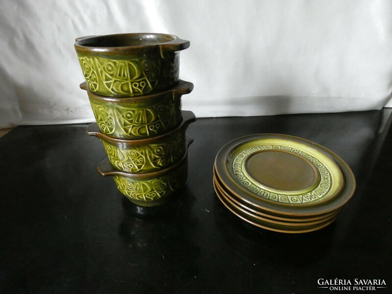 Waku West German ceramic 4-piece soup set from the 1970s with abstract decoration