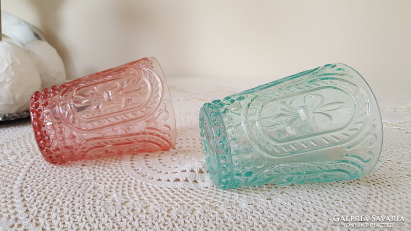 Embossed glass cup with lily pattern, 2 candle holders.