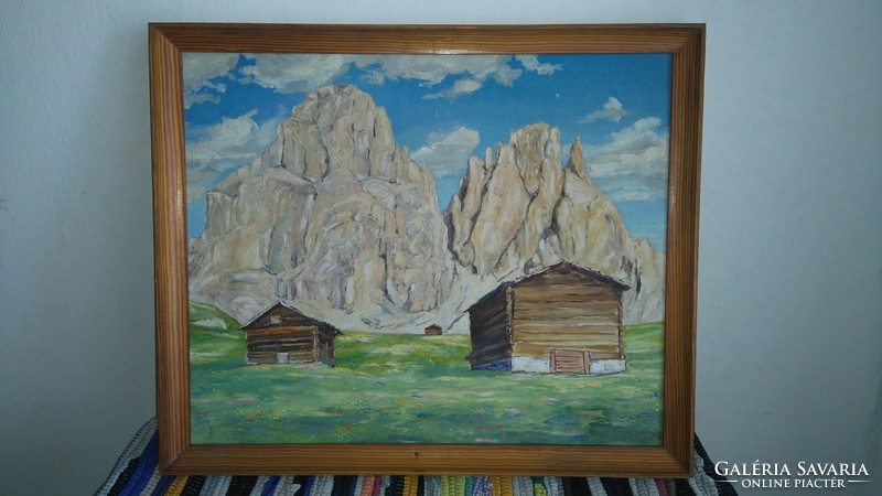 Alpine mountain landscape, ffrűhauf signed, oil, wood fiber, frame for sale!